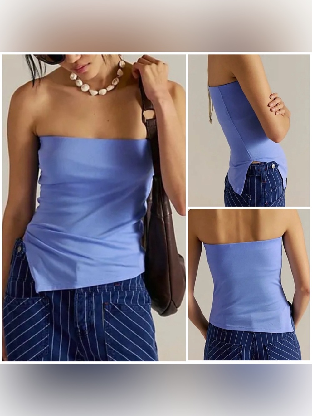 NWT Free People We The Free Lola Side Tube Top - Blue Vista periwinkle - Large